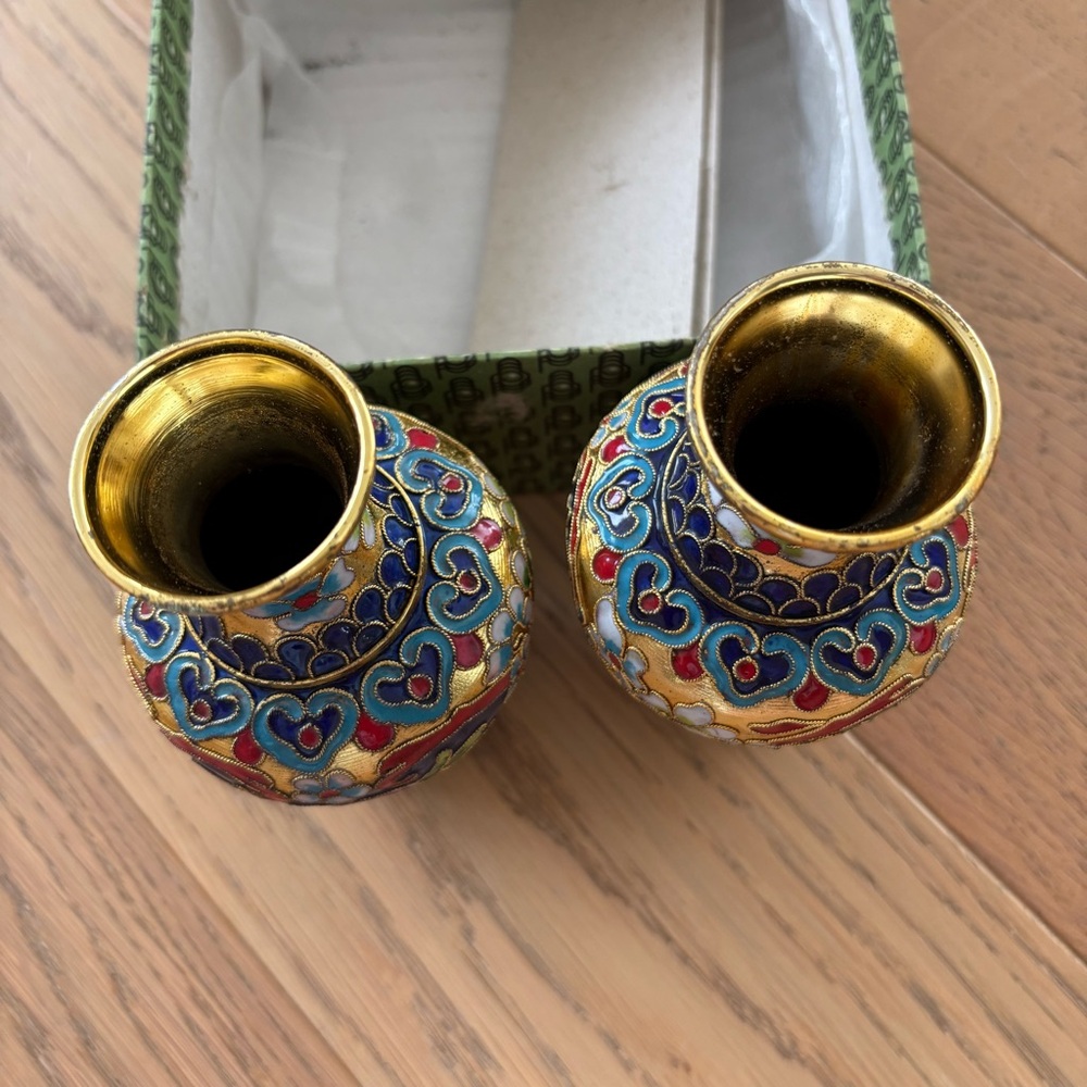 Vintage Authentic Asian Cloisonné Vases Set - Picture 3 of 11